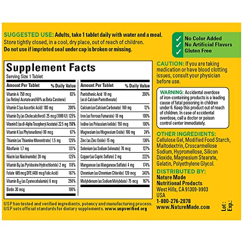Nature Made Multivitamin Tablets with Iron, Multivitamin for Women and Men