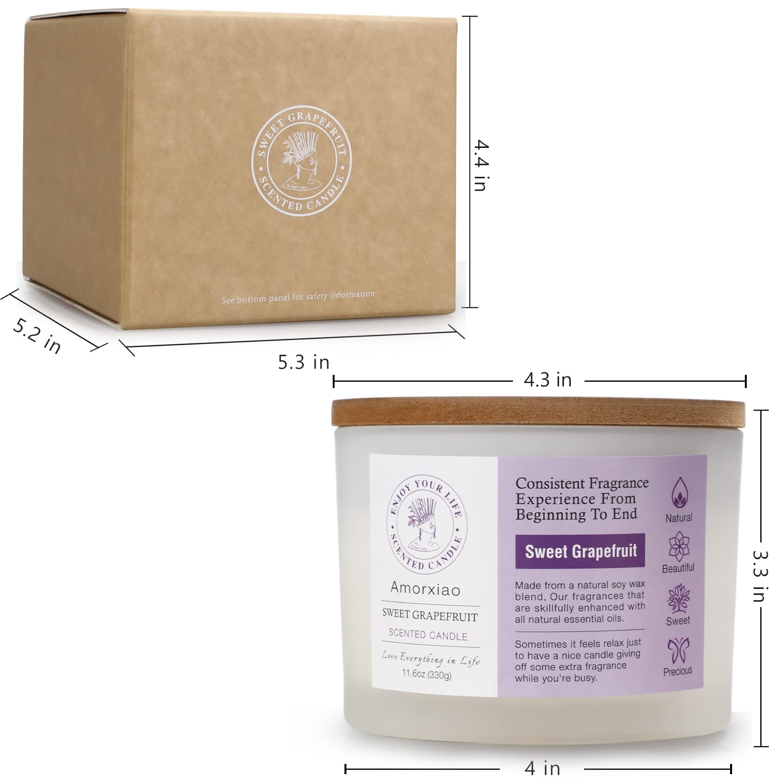 3 Pack Candles for Home Scented, 34.8 oz 240 Hour Long Lasting Candles Set, Grapefruit &Lavender