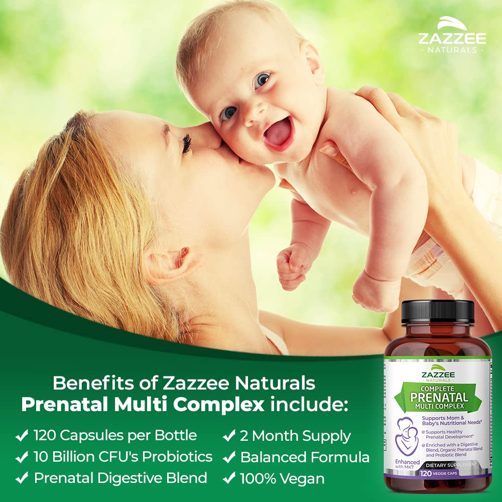Zazzee Extra Strength Complete Prenatal Multi Complex, 120 Vegan Capsules, 2 Month Supply