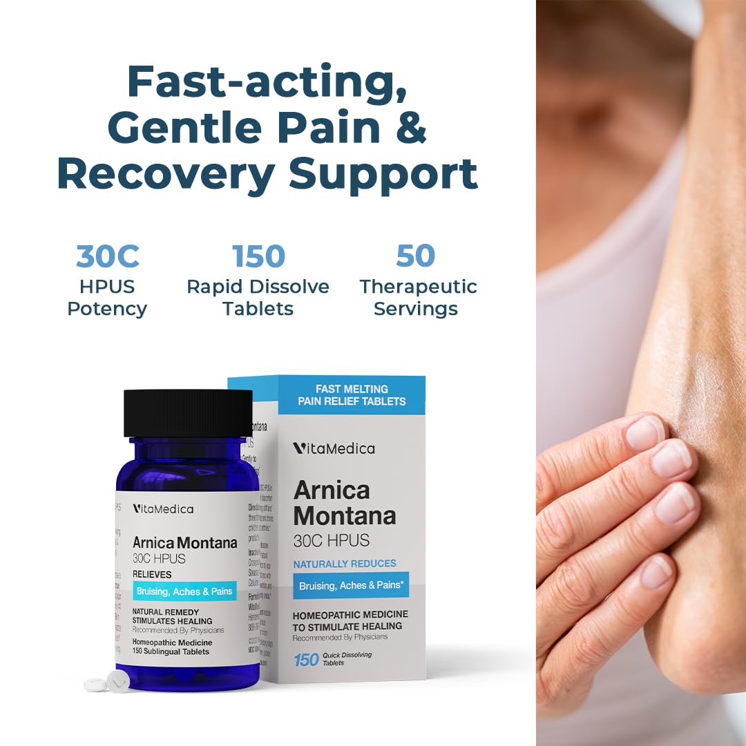 VitaMedica Arnica Montana 30C Rapid Dissolve Tablets for Natural Pain, Bruising, and Swelling Support