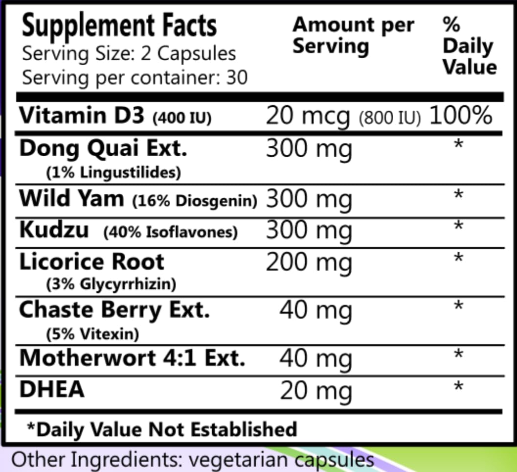 Daily Manufacturing Vitality for Women™ (Vitamin D3, Dong Quai Extract, Wild Yam, Kudzu, Licorice Root