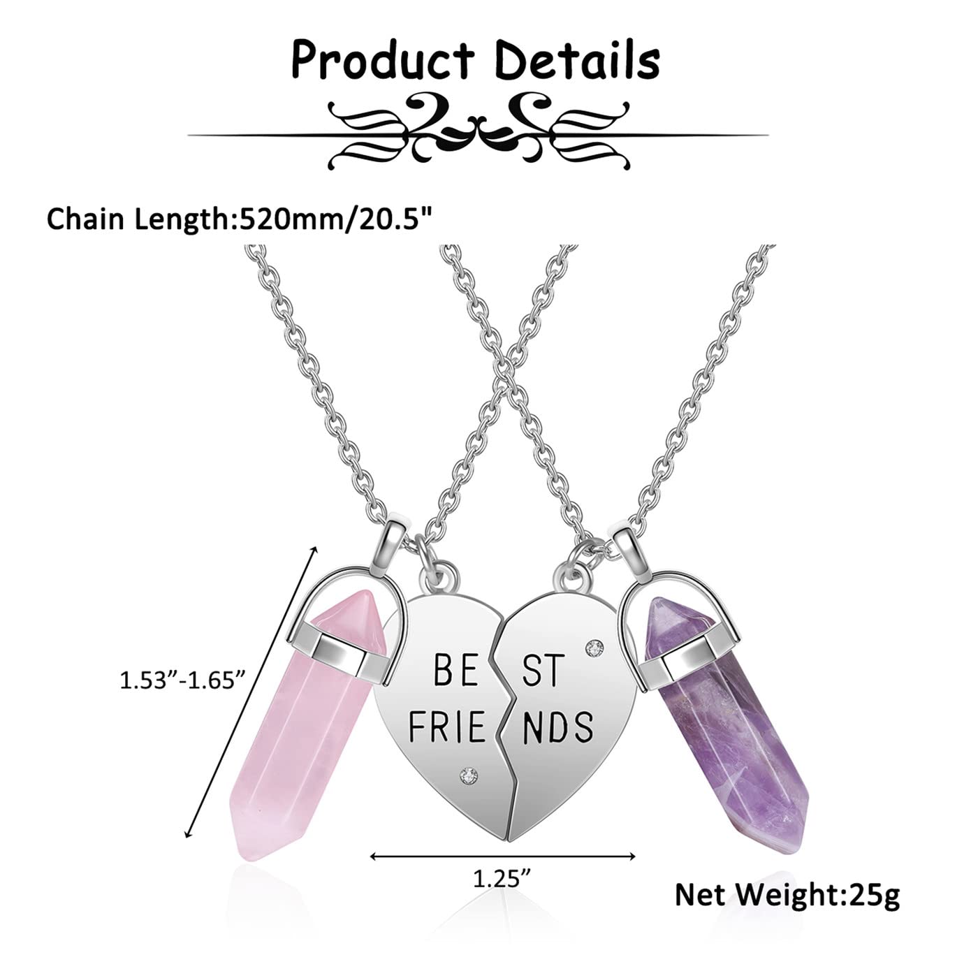 PESOENTH Best Friend Necklace for 2 Girls Gifts- BFF Friendship Necklaces Women Matching