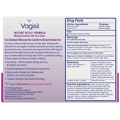 Vagisil Maximum Strength Feminine Anti-Itch Cream with Benzocaine for Women, Helps Relieve Yeast