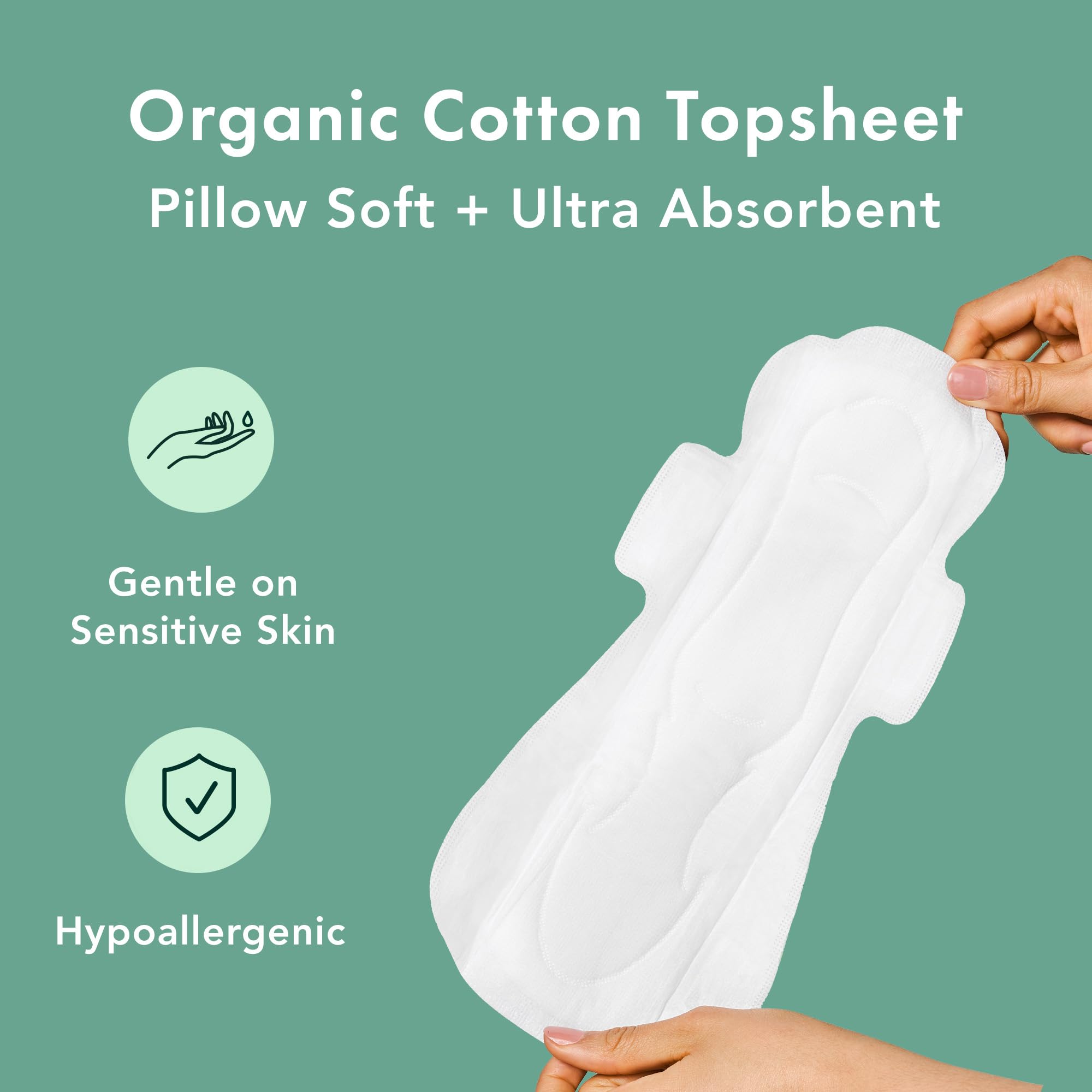 Rael Pads for Women, Organic Cotton Cover - Period Pads with Wings, Sanitary Napkins, Heavy