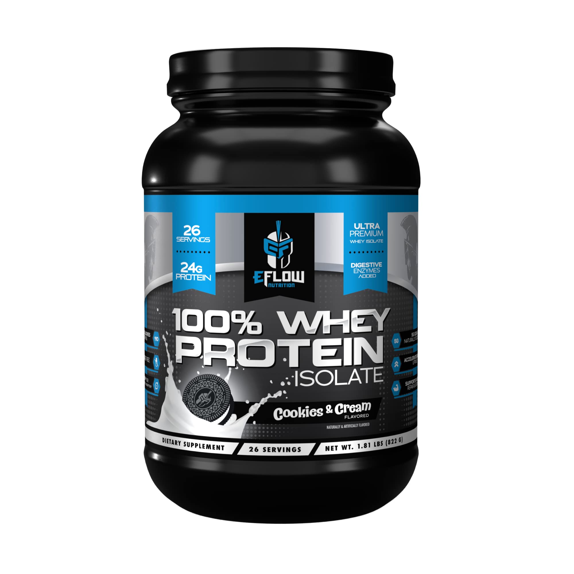 eFlow Nutrition 100% Whey Protein Isolate - Lactose-Free Digestive Enzymes Added