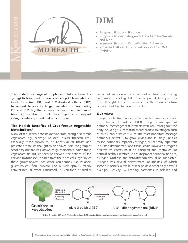 MK MD Health DIM Supplement|Hormone Balance for Women & Men|High Efficiency Formula Developed
