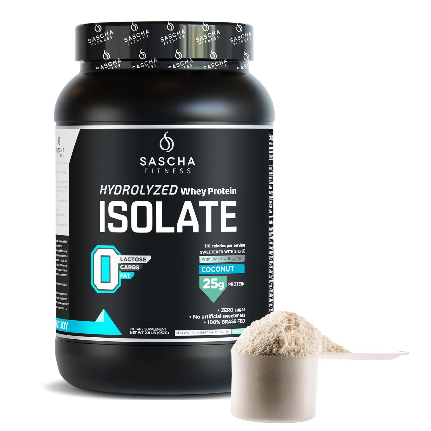 SASCHA FITNESS Hydrolyzed Whey Protein Isolate,100% Grass-Fed (2 Pounds, Coconut)