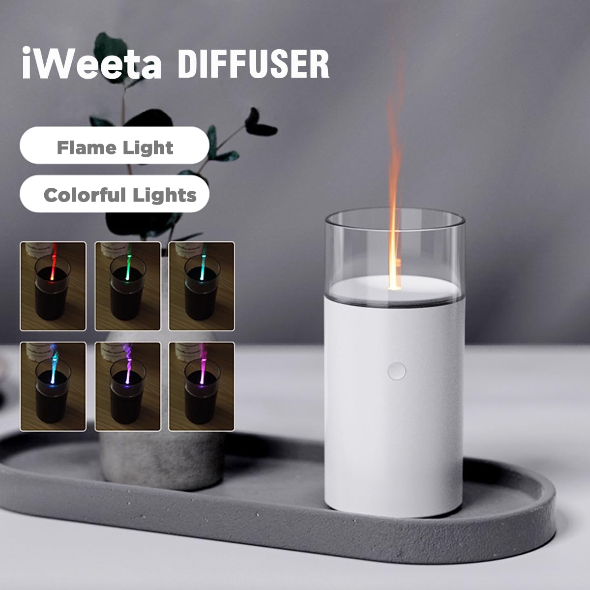 iWeeta Candlelight Diffuser,60ml Rechargeable Battery Operated Low Power Portable 10ml/H Aroma