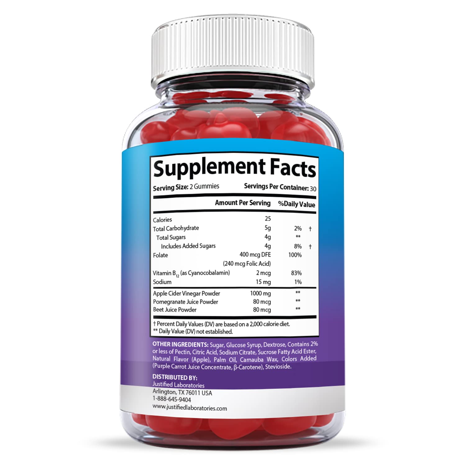 Justified Laboratories Keto Blast Gummies 1000MG ACV with Pomegranate Juice Beet Root