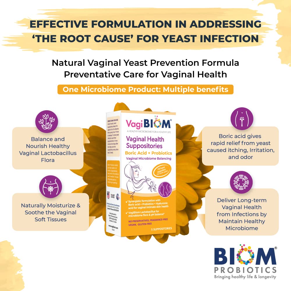 VagiBiom Boric Acid Suppositories with Lactobacillus: Microbiome Flora Balance; Balance and Nourishes