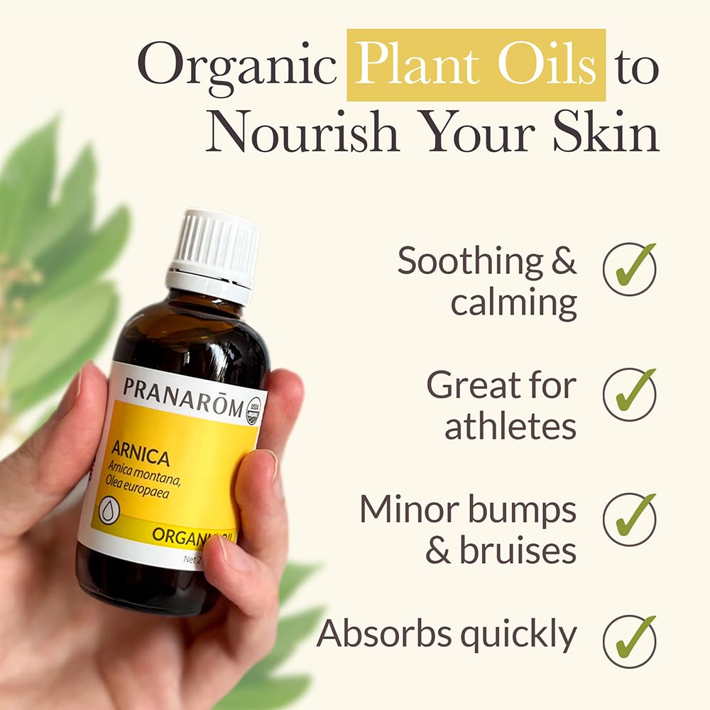 Pranarom - USDA Certified Organic French Arnica Virgin Plant Oil - 2 fl oz Glass Bottle - Massage Oil for Body