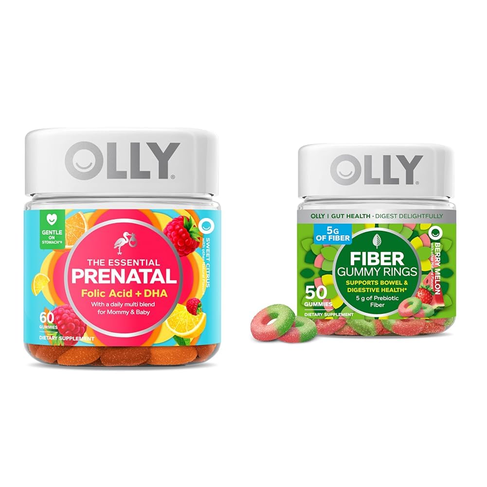 OLLY The Essential Prenatal Gummy Multivitamin, 30 Day Supply (Gummies) & Fiber Gummy Rings