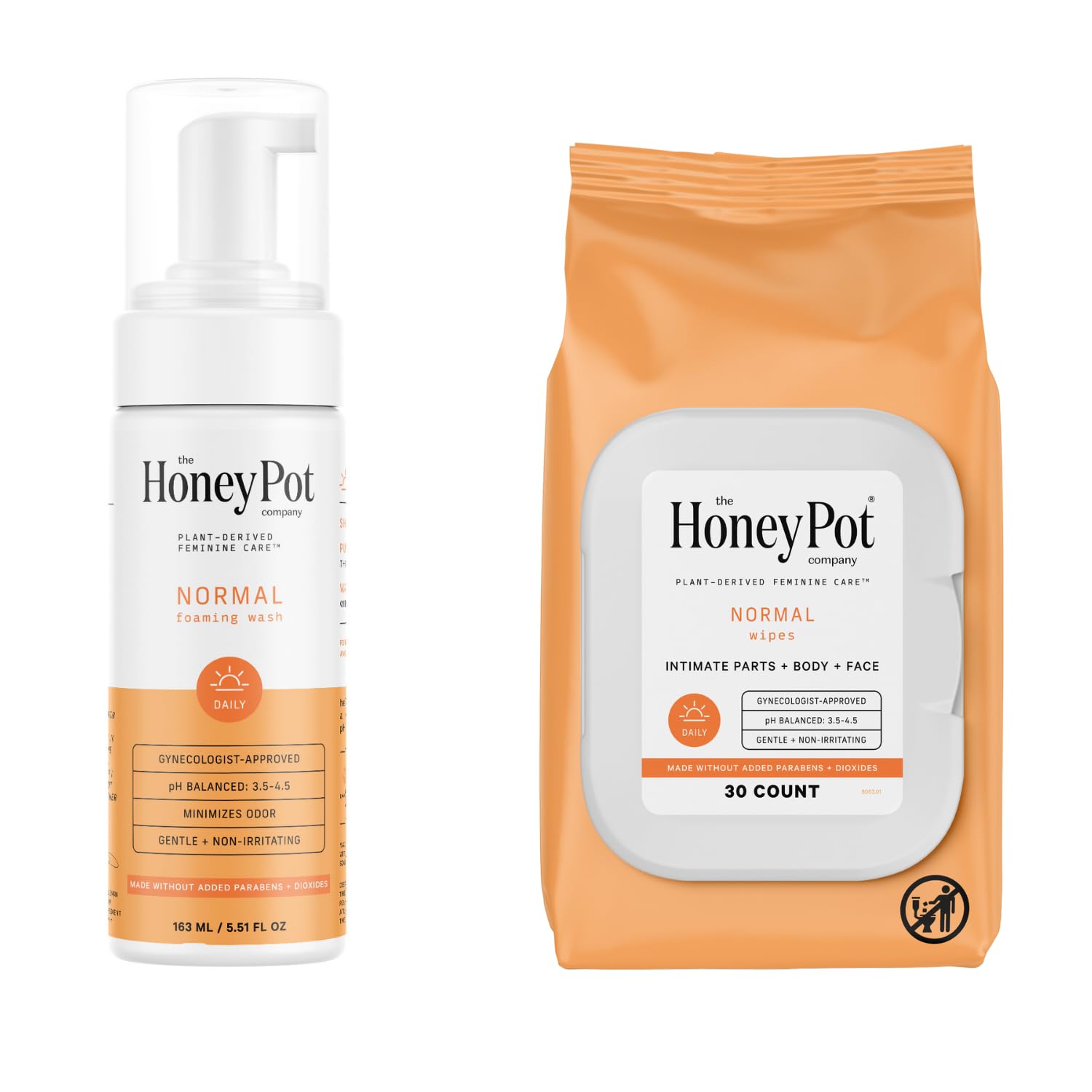 The Honey Pot - Feminine Wash & Feminine Wipe Bundle - Includes Unscented Ph Balance