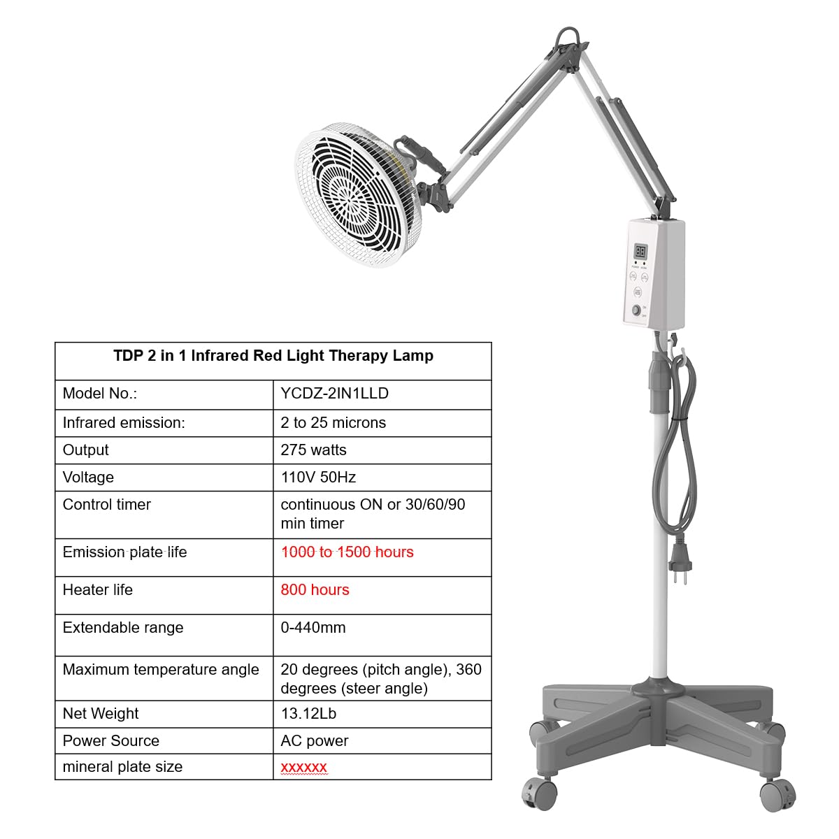 TDP and Infrared Red Light Therapy with Base, 2 in 1 Infrared Heat Lamp Device with 275W Bulb