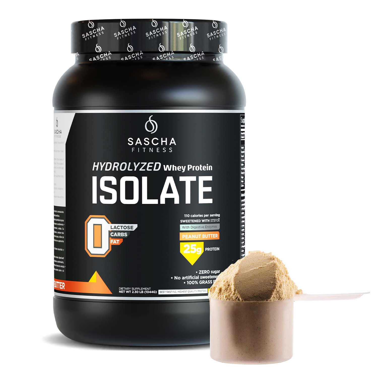 SASCHA FITNESS Hydrolyzed Whey Protein Isolate,100% Grass-Fed ,2.3 Pounds