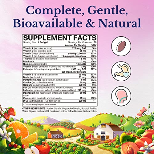 VITALITOWN Prenatal Vitamin, with Omega-3 DHA, Folate, Iron, VIT C, D3, Calcium, Zinc, Choline