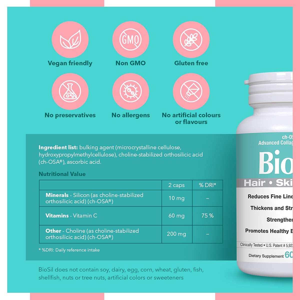 Advanced Collagen Generator with Vitamin C, BIOSIL Supplement for Women - Supports Healthy Hair