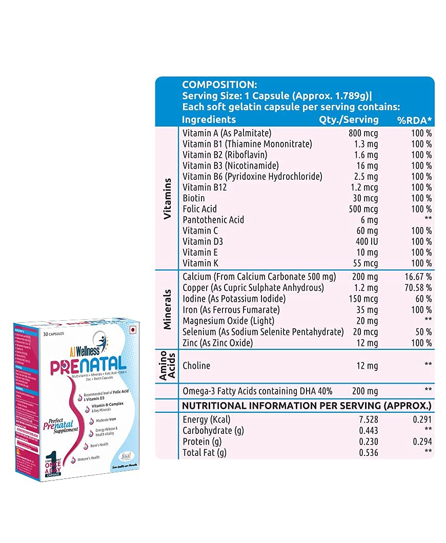Organic Touch Ajwellness Prenatal multivitamin Nutrition for Women,Advanced Formula