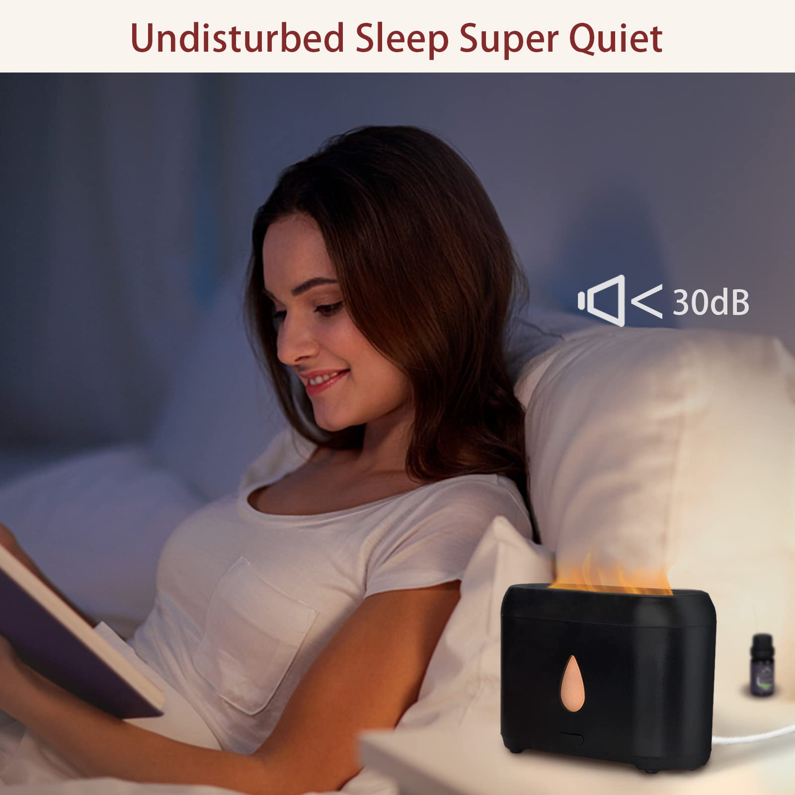 200ml Small Ultrasonic Aroma Diffusers with Flame Light (Black)