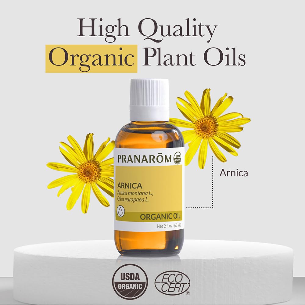 Pranarom - USDA Certified Organic French Arnica Virgin Plant Oil - 2 fl oz Glass Bottle - Massage Oil for Body