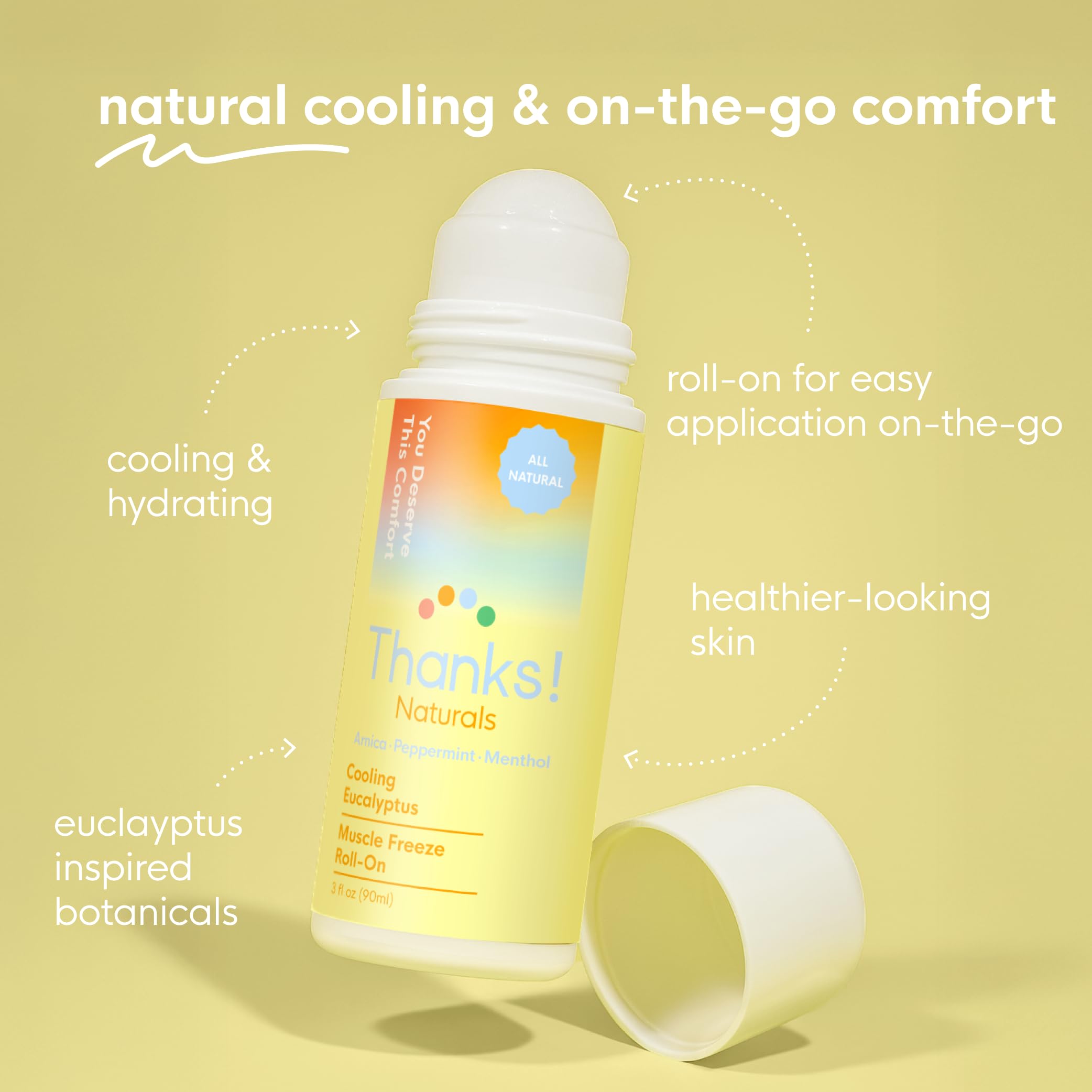 Thanks! Naturals Muscle Freeze Roll On, Cooling Eucalyptus, Vegan, Cold Pressed Formula with Jojoba Oil, Vitamin E & Peppermint, Use on Neck, Knees & Joints, Post Workout Essential, 3 FL OZ