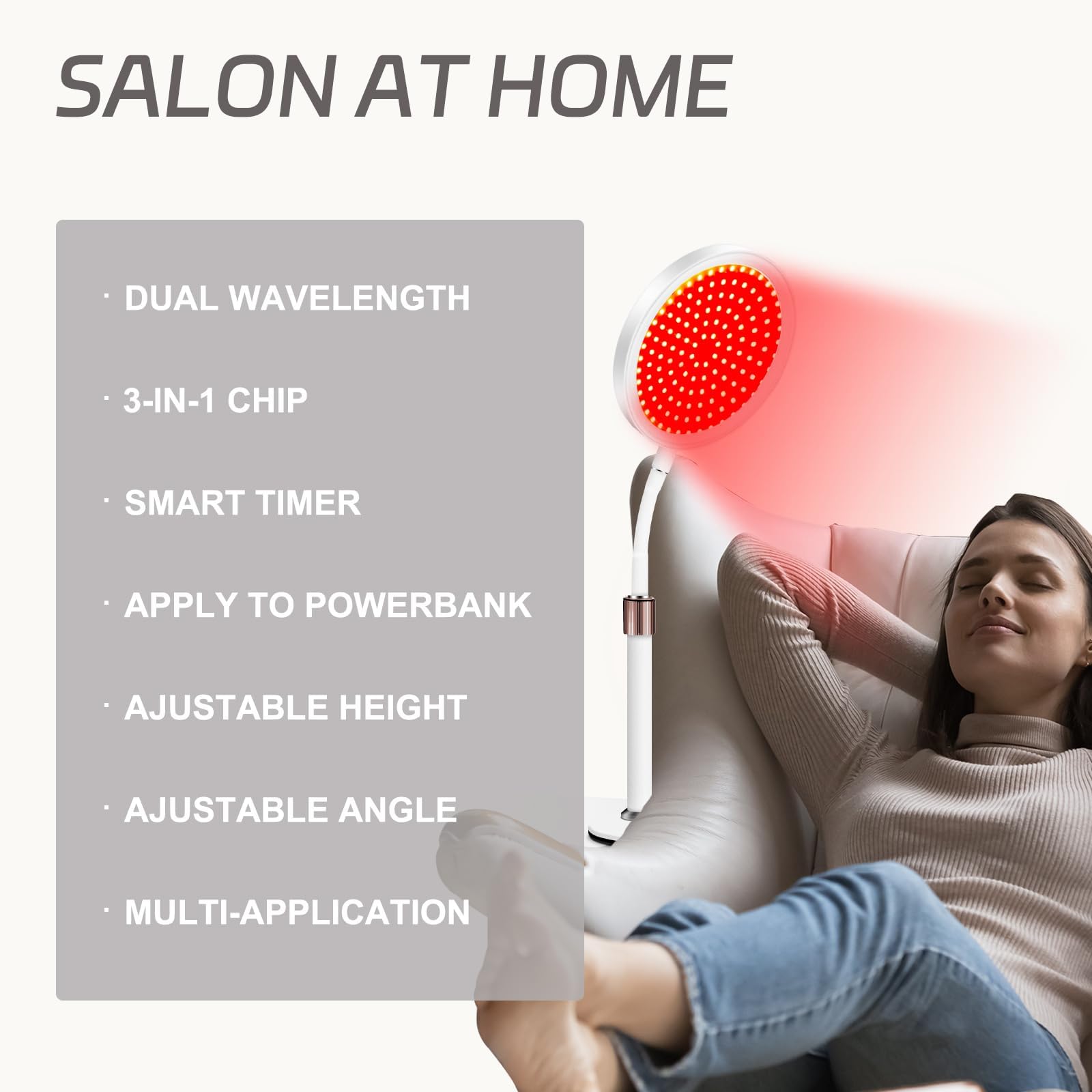 Shomterade Red Light for Face with Base, 100LEDs 3-in-1 Chips Infrared Light Lamp, 660nm ＆850nm