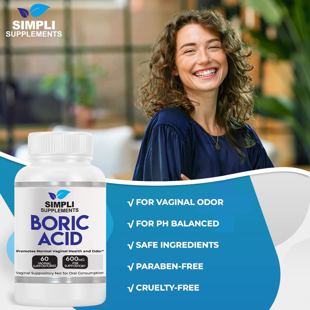 Simpli Supplements 60 Boric Acid Suppositories - Modern Support & Ancient Remedy - Scientifically