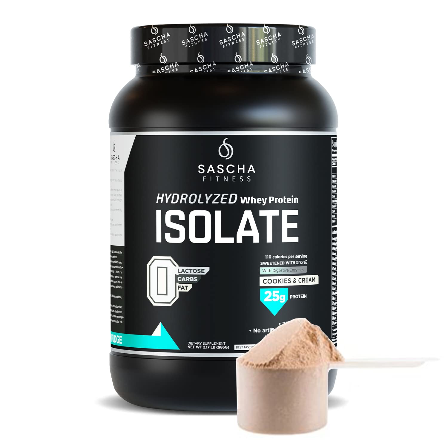 SASCHA FITNESS Hydrolyzed Whey Protein Isolate,100% Grass-Fed (2 Pounds, Cookies
