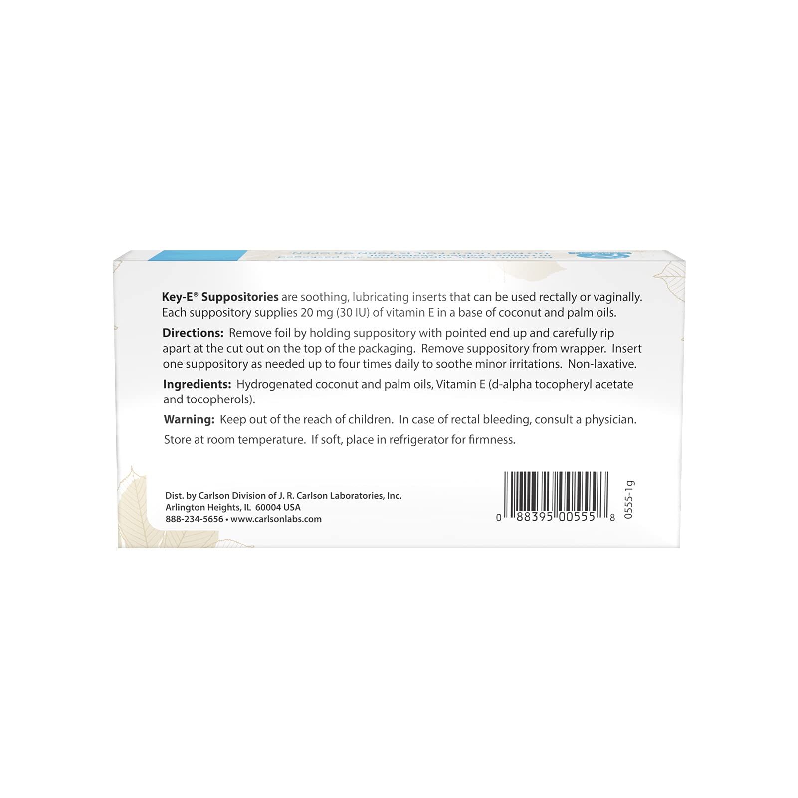 Carlson - Key-E Suppositories, 30 IU Vitamin E Suppository, Lubricates Dry Areas, Treatment