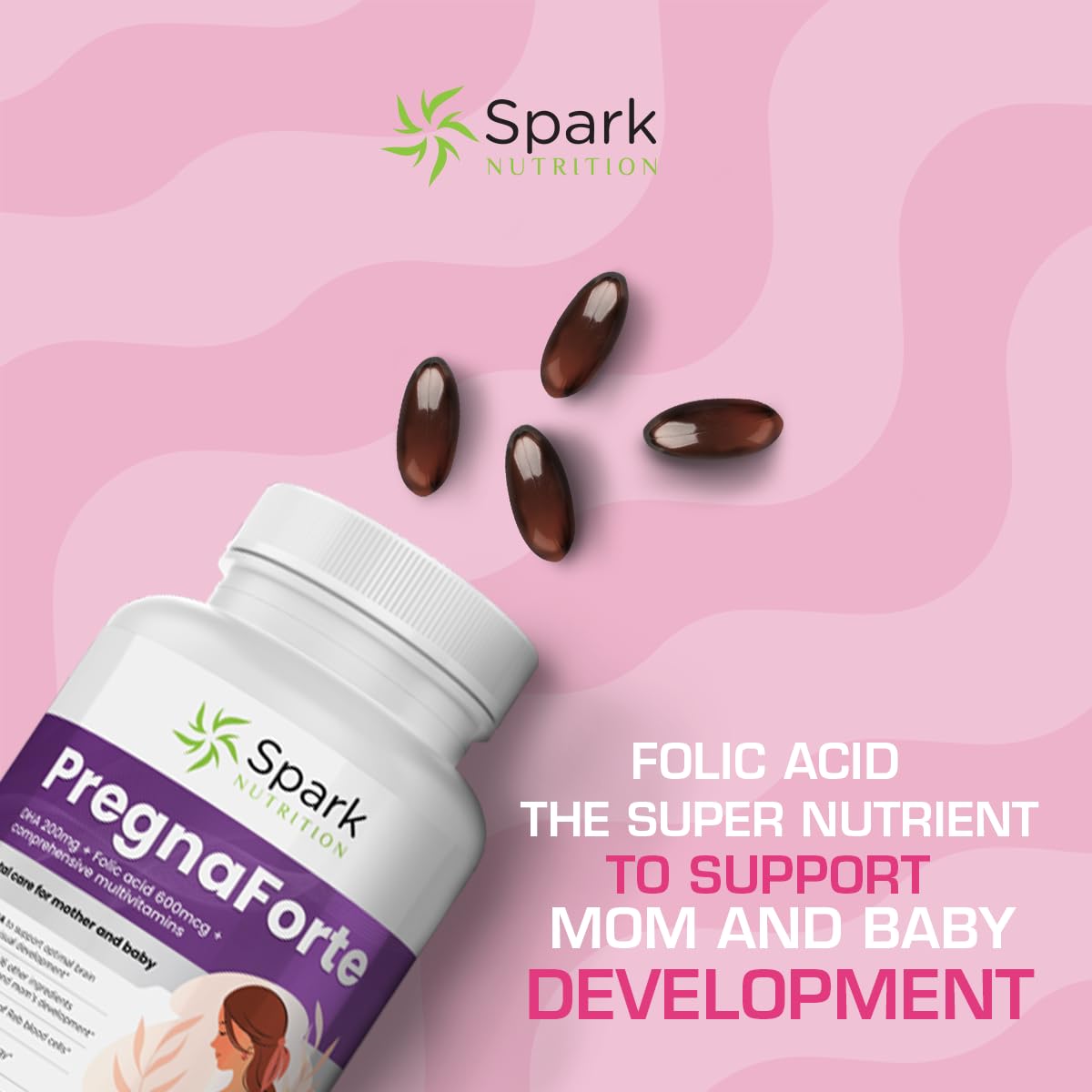 Pregnaforte Prenatal Multivitamin 60 days: Folic acid, Omega-3 DHA/EPA, Vitamins A, B6, B12, C, D3, E