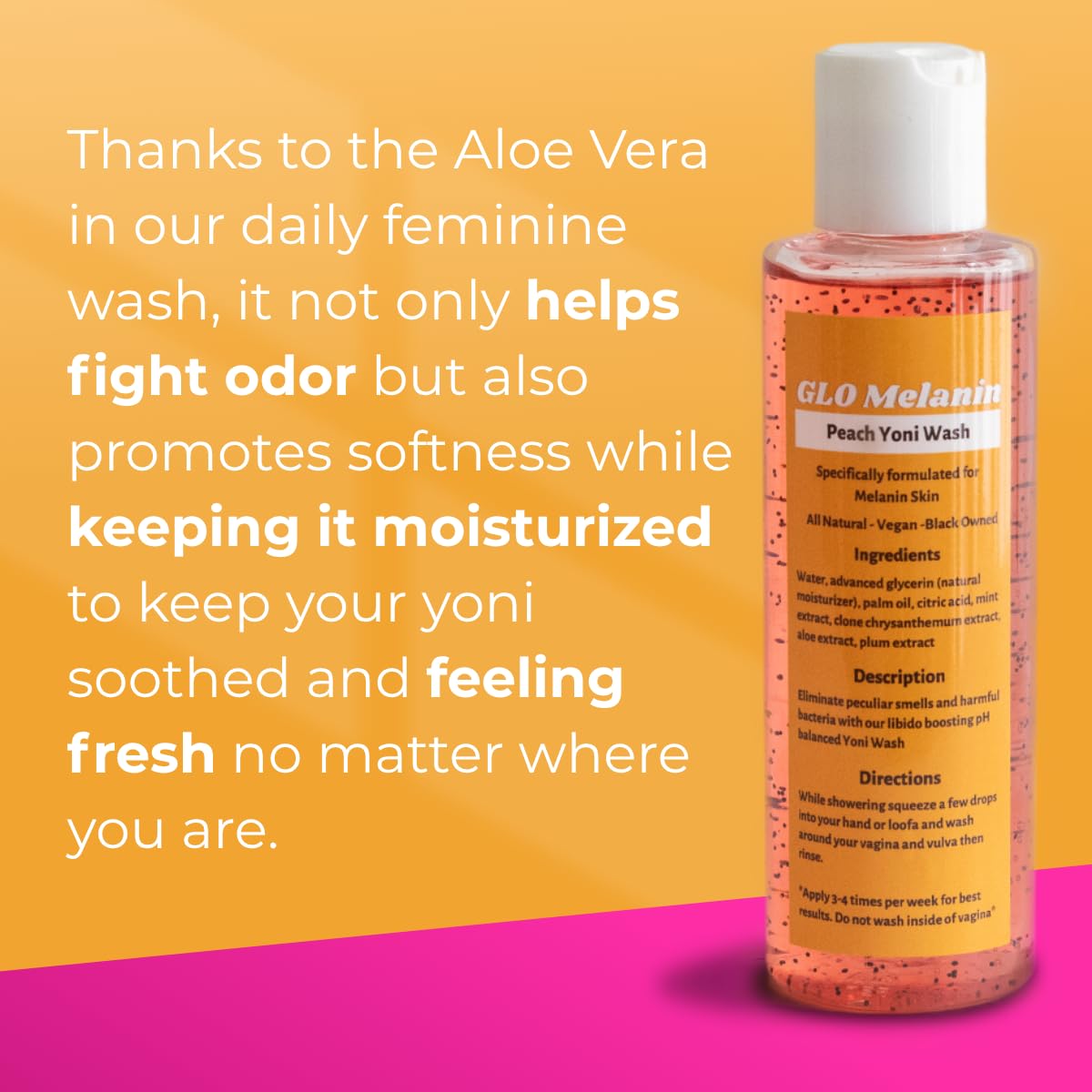 GLO Melanin Peach Yoni Wash with Aloe Vera, All Natural Feminine Wash for Women pH Balance