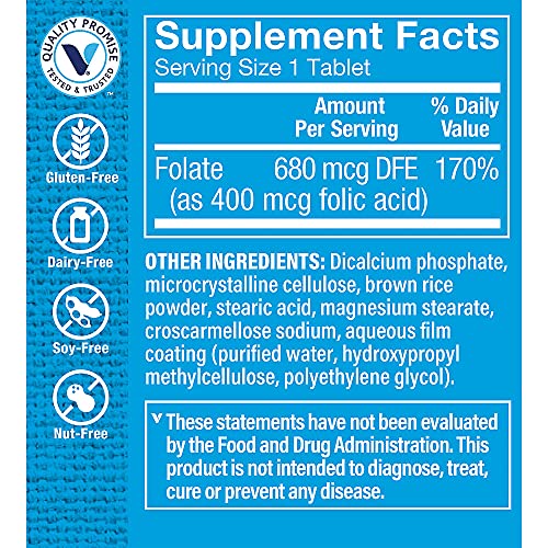 The Vitamin Shoppe Folic Acid 400MCG, Supports Prenatal & Fetal Development (300 Tablets)