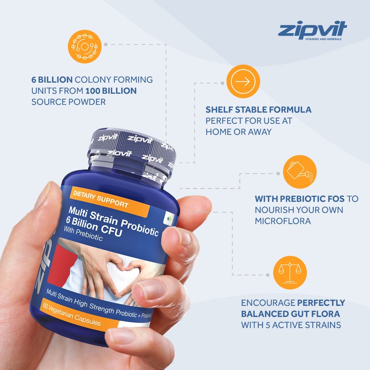 Probiotic 6 Billion Multi-Strain Live Bio Cultures Complex with Prebiotic, 60 Vegetarian