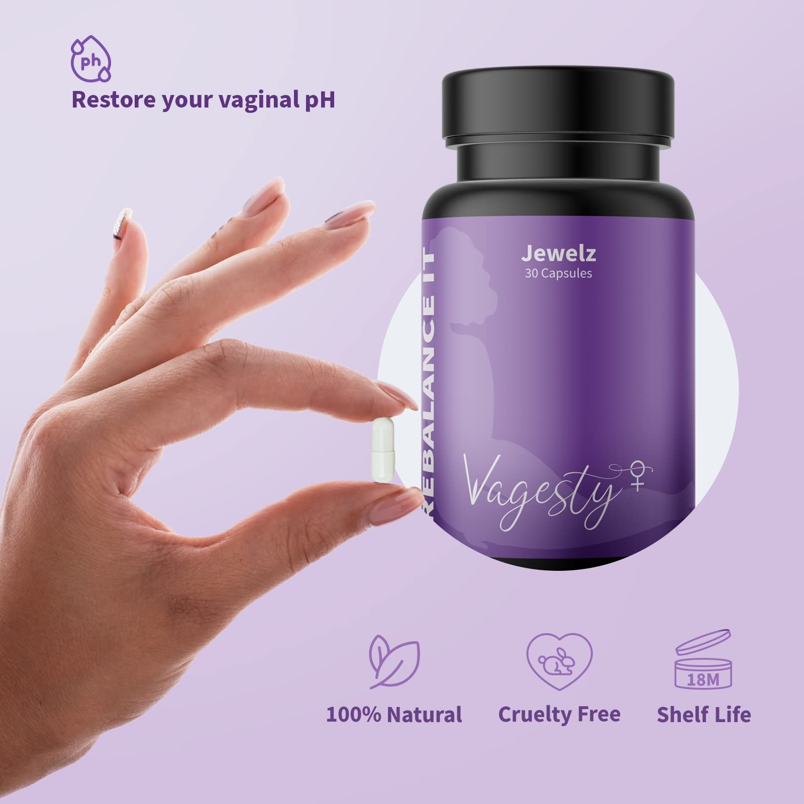 Vagesty Jewelz boric Acid Vaginal Suppositories, 100% Pure boric Acid, rebalance Vaginal pH