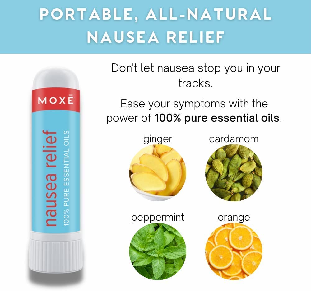 MOXE Nausea Nasal Inhaler Sticks, All Natural Essential Oil Blend, Ginger, Cardamom, Peppermint