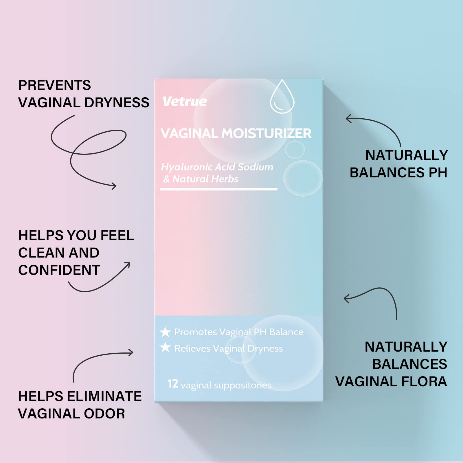 vetrue Intimate Moisturizer, Vaginal Suppository for Dryness & Discomfort, Feminine Long Lasting