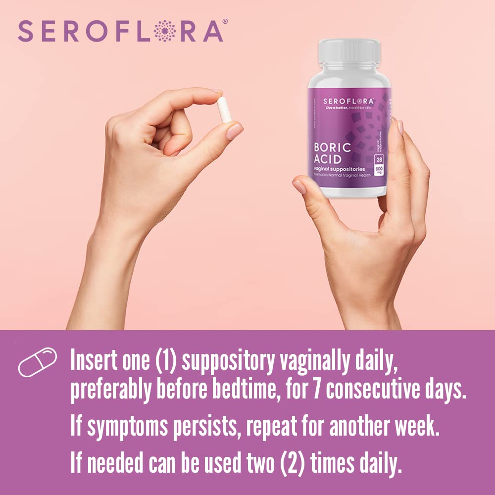 Seroflora Boric Acid Vaginal Suppositories - Promotes Vaginal pH Balance and Odor Control