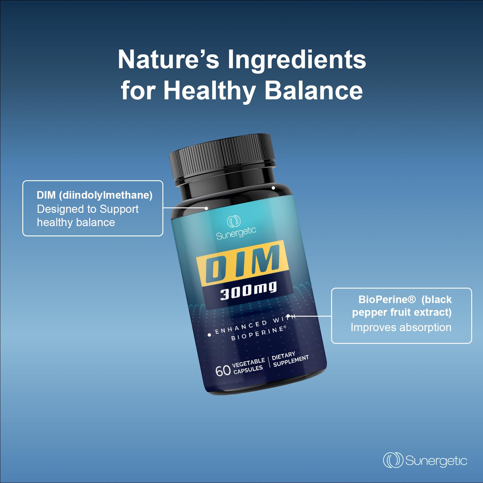 Sunergetic Premium DIM Supplement 300mg - Supports Normal Estrogen Metabolism, Menopause & Healthy