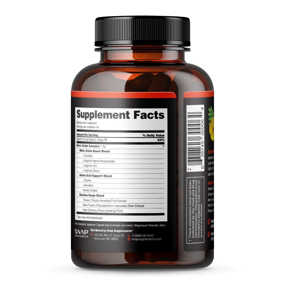 Snap Supplements Nitric Oxide Booster, Nitric Oxide Supplement for Blood Circulation
