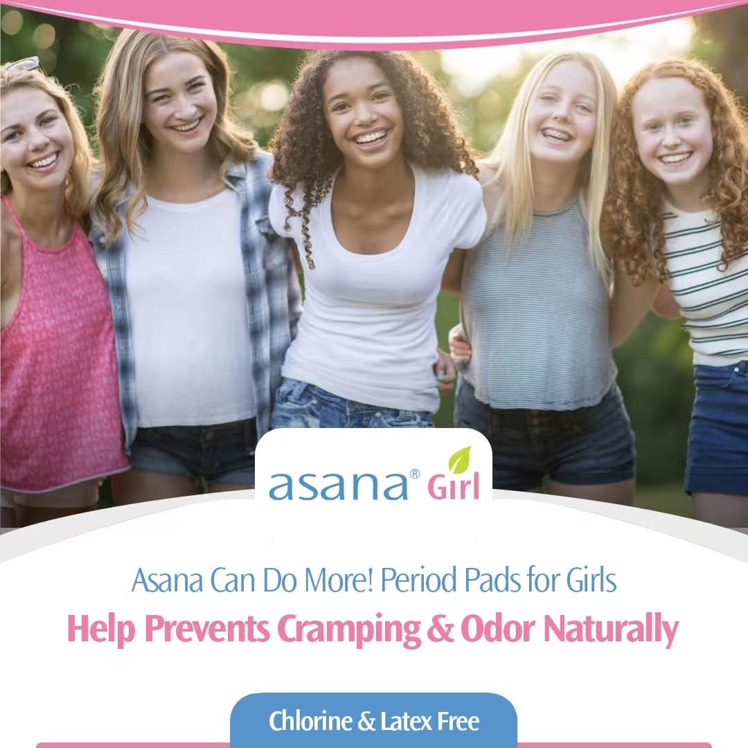 Asana Natural Teen Period Pads Combo Pack (Mini, Mini Long, Liner, and Women Reg - Chlorine Free