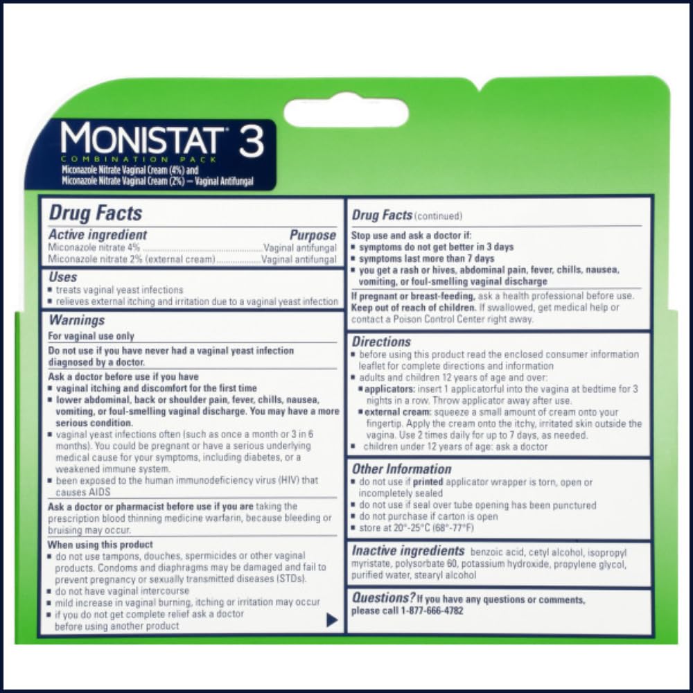 Monistat 3 Vaginal Cream, 3-Day Treatment Combination Pack, 3 Ovule Inserts and External Cream