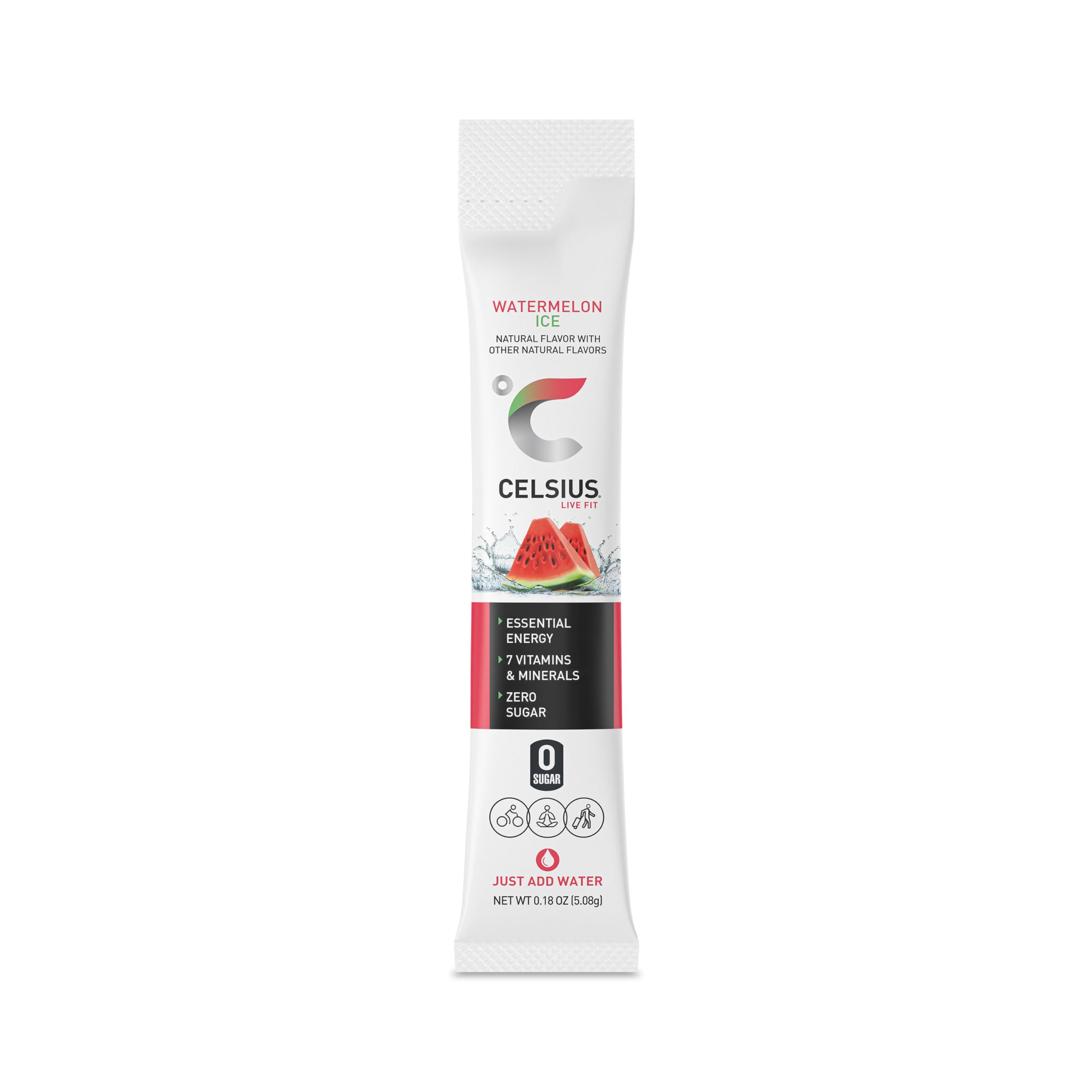 CELSIUS On-the-Go Powder Sticks Watermelon Ice, Essential Energy (14 Sticks per Pack)