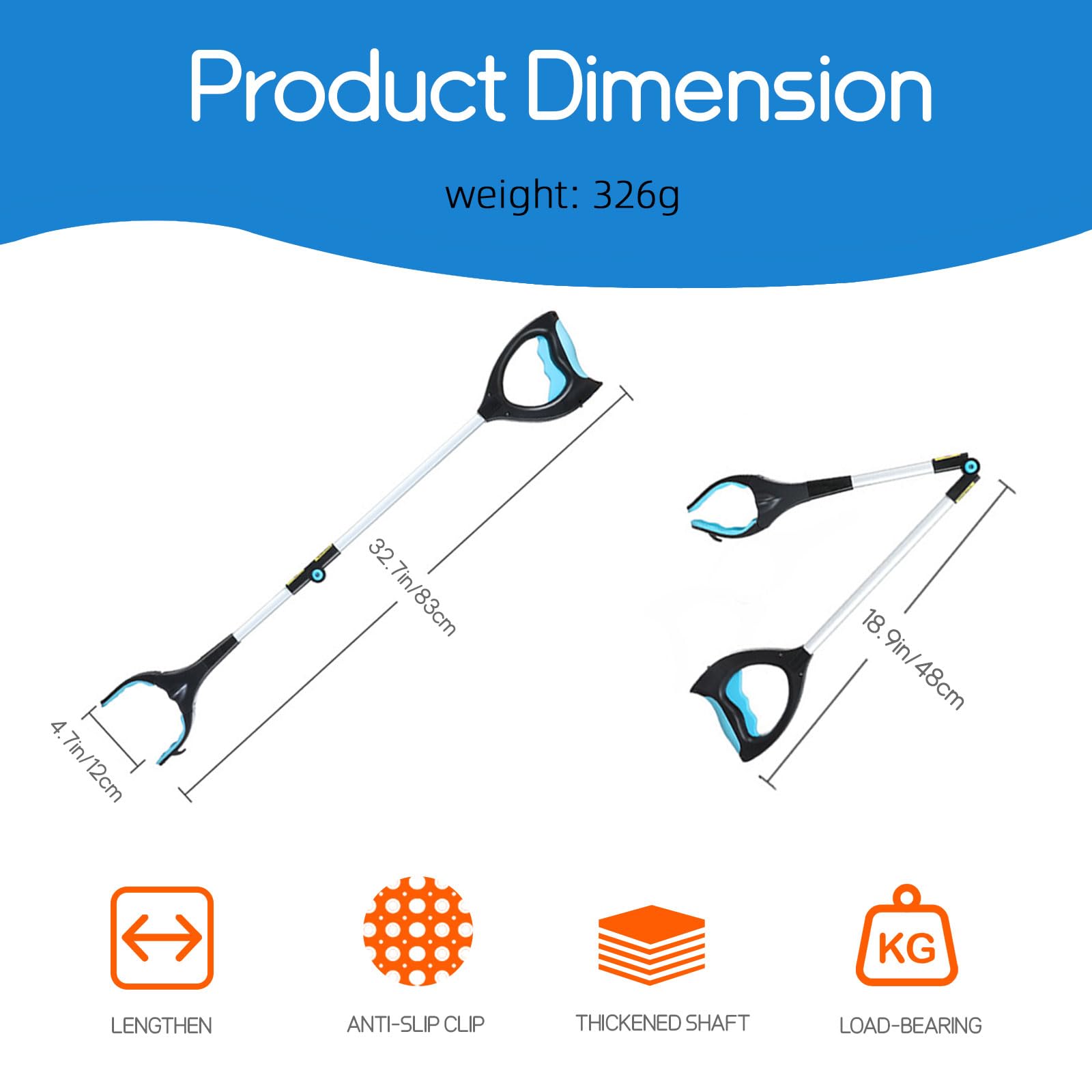 Grabber Reacher Tool, 32" Pick Up Stick Grabber with LED for Elderly and Lightweight Trash Picker