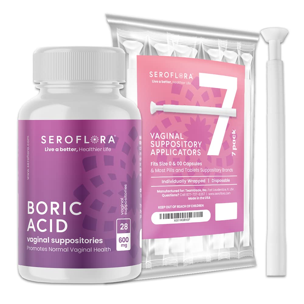 SEROVERA Seroflora Boric Acid Vaginal Suppositories for Women with Suppository Applicators