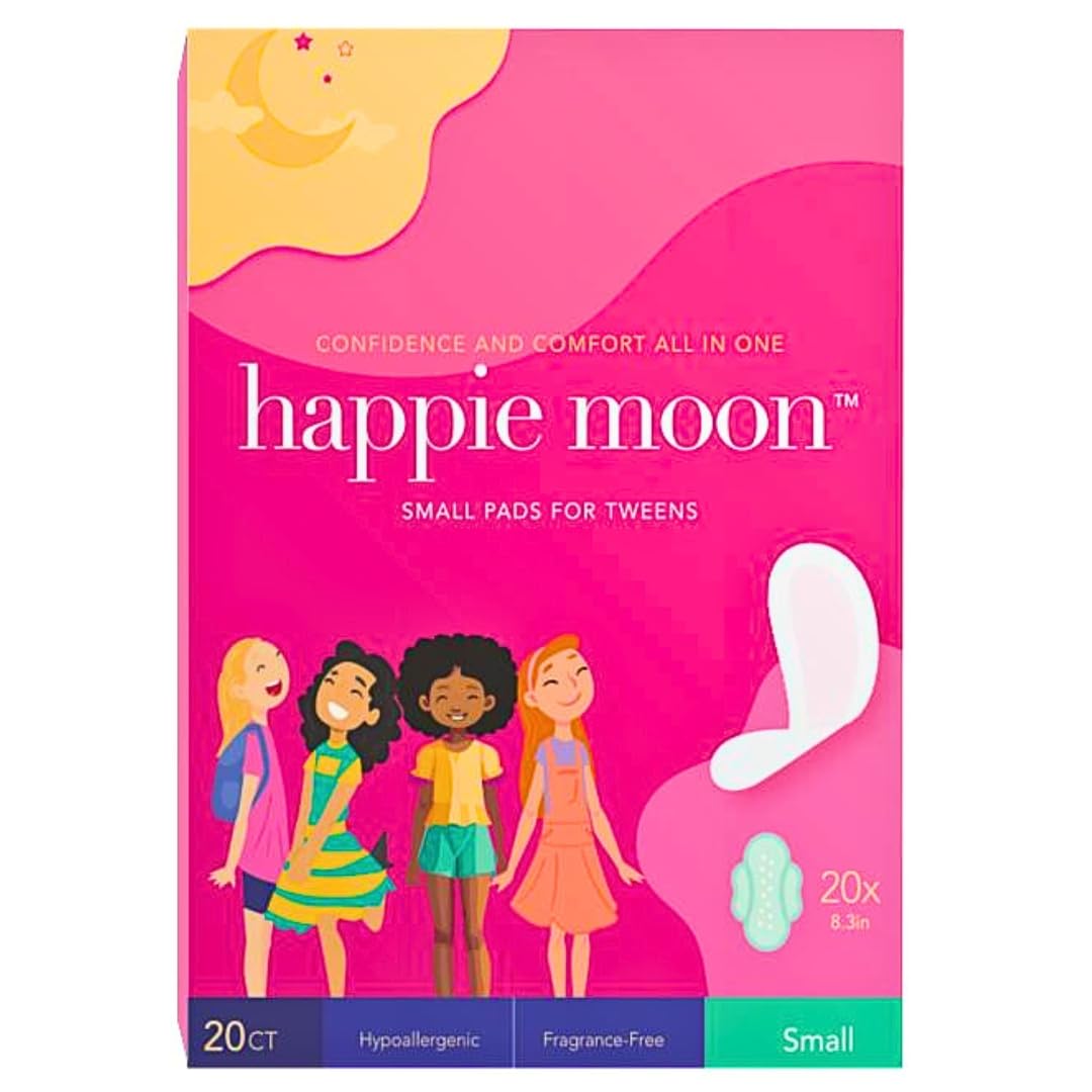 happie moon Tween and Teen Pads | Small Organic Cotton Cover Period Pads | Ultra Thin Cotton Pads
