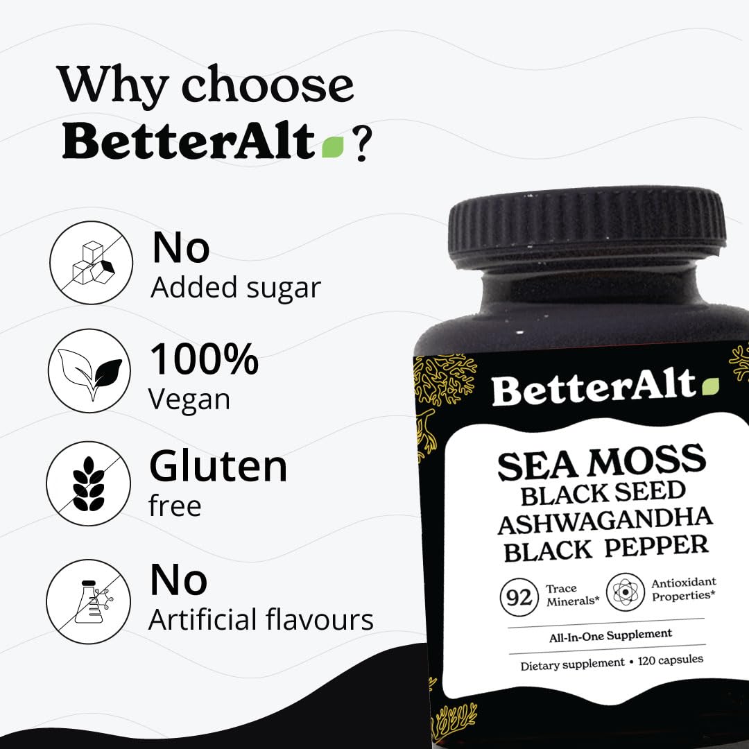 Better Alt Sea Moss Capsules- Irish Sea Moss with Black Seed Oil, Ashwagandha & Black