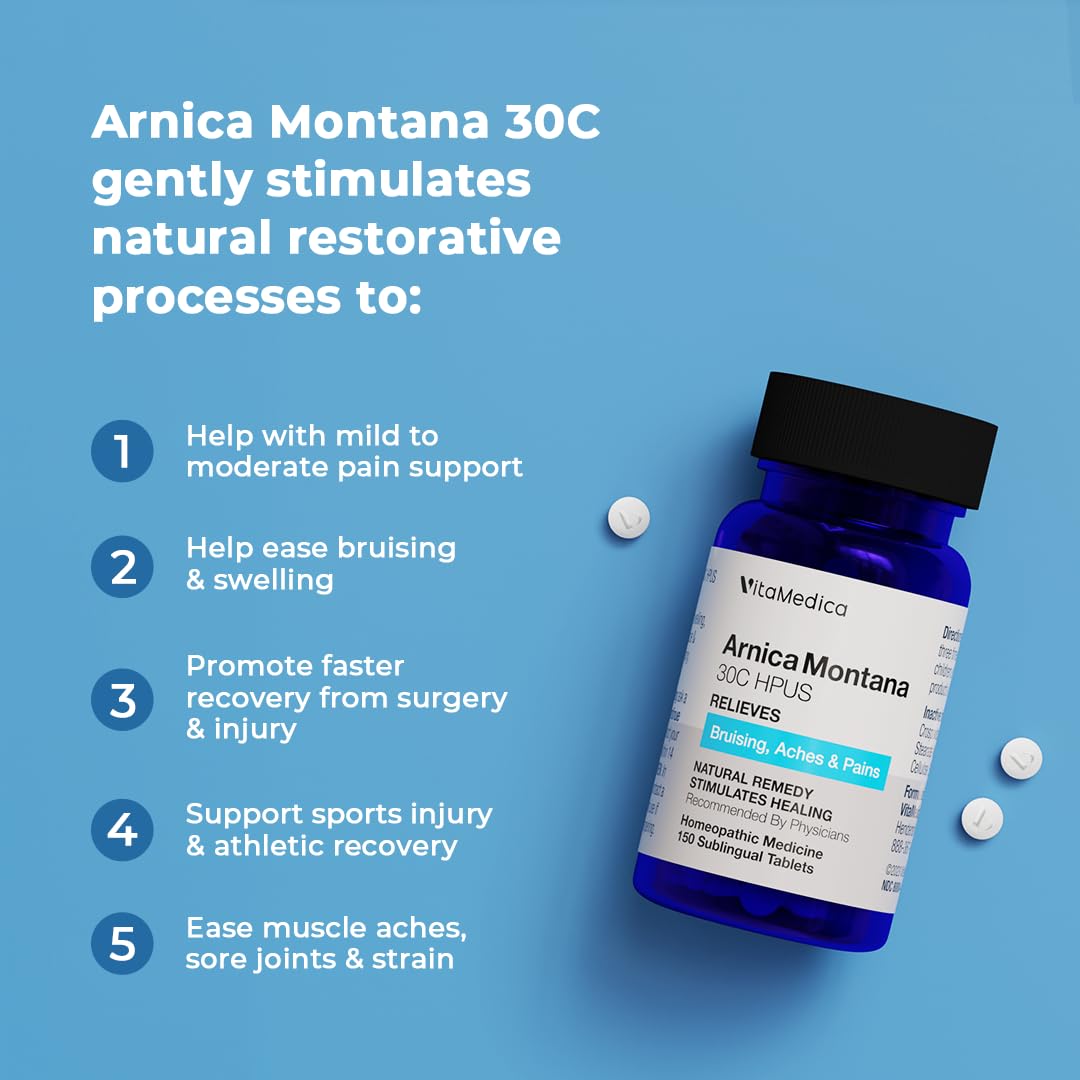 VitaMedica Arnica Montana 30C Rapid Dissolve Tablets for Natural Pain, Bruising, and Swelling Support