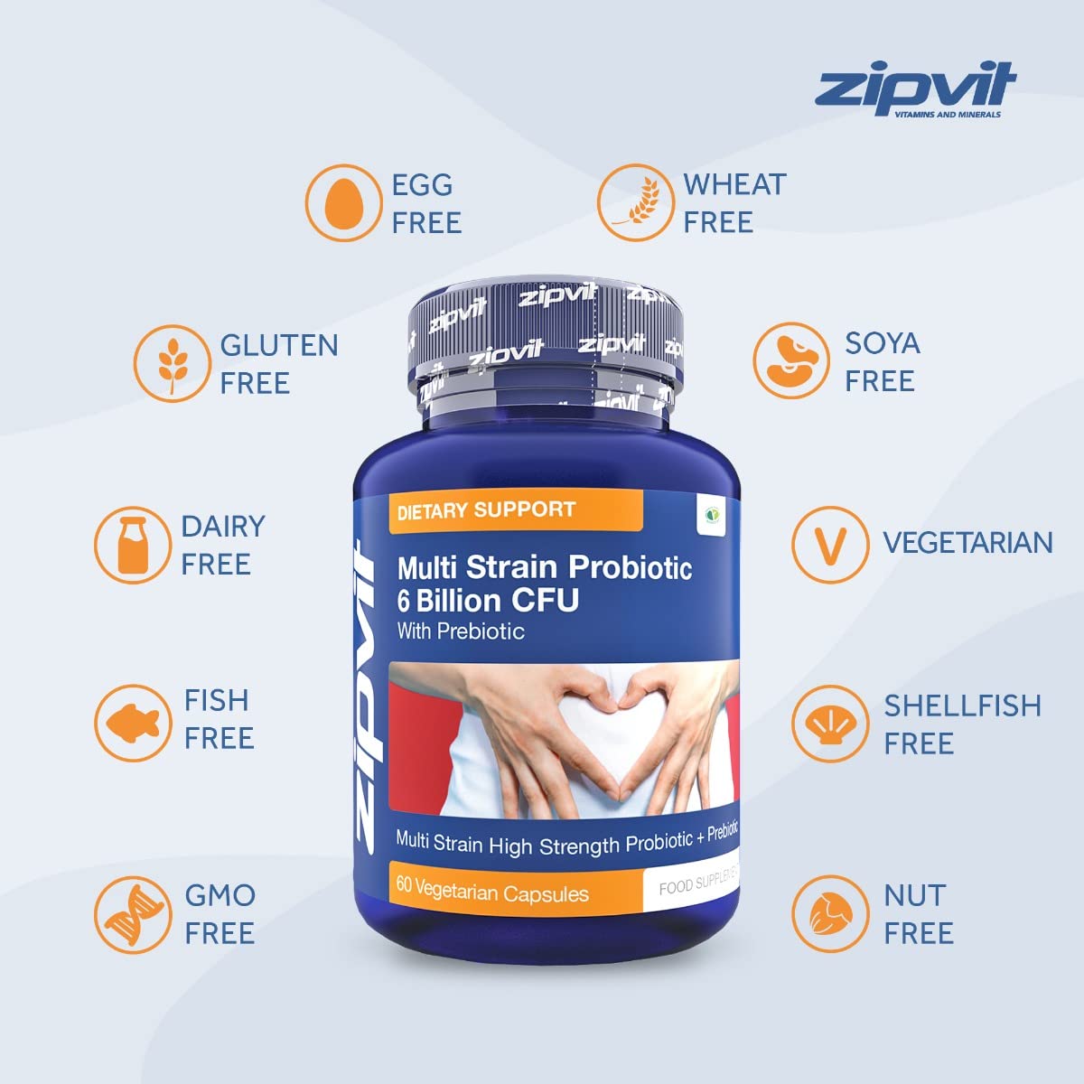 Probiotic 6 Billion Multi-Strain Live Bio Cultures Complex with Prebiotic, 60 Vegetarian