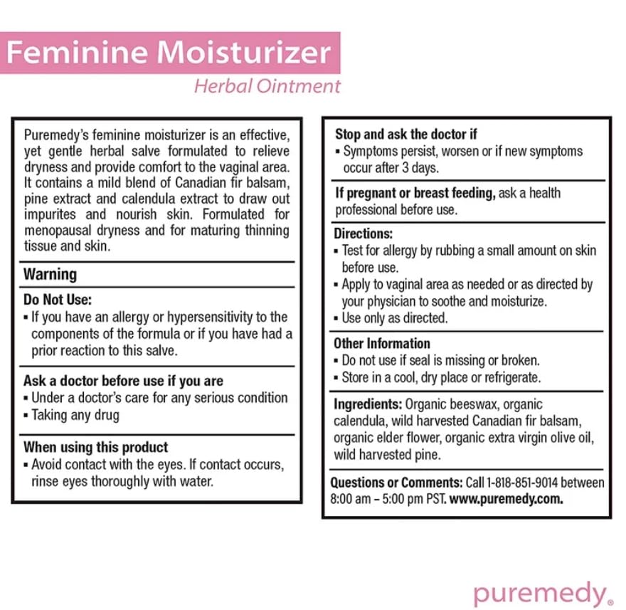 Puremedy Feminine Moisturizer for Women All Natural & Organic Unscented Moisturizing Herbal Salve