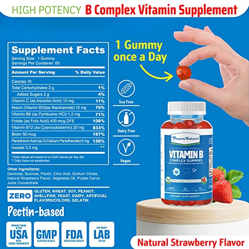 Power By Naturals B Complex Vitamins for Women - 60 Vegan Gummies for Prenatal Support, Energy Boost